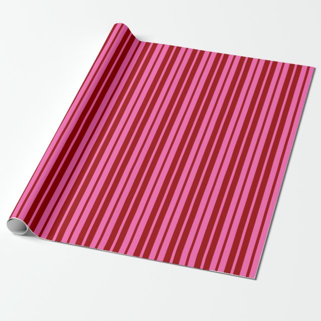 Papel De Regalo Diseño de rayas rojas granate y rosadas (Desenrollado)