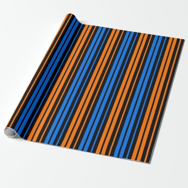 Papel De Regalo Diseño de rayas verticales de naranja azul  (Desenrollado)