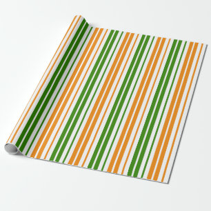 Papel De Regalo Diseño de rayas verticales naranjas y verdes blanc