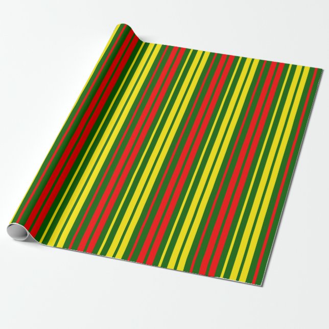 Papel De Regalo Diseño de rayas verticales verde amarillo rojo (Desenrollado)
