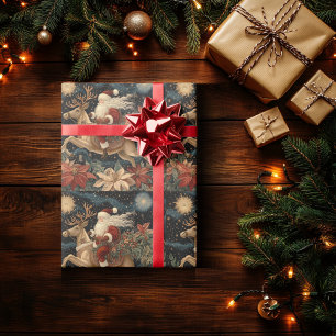 Papel De Regalo Diseño de renos de Santa Riding de estilo vintage