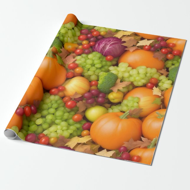 Papel De Regalo Diseño de repetición de frutas y verduras (Desenrollado)
