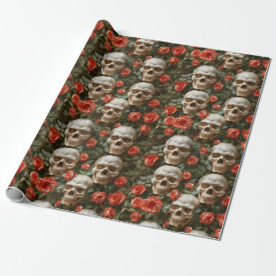 Papel De Regalo Diseño de rosas y cráneos
