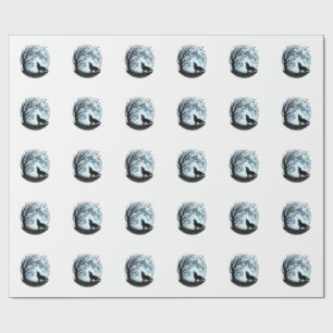 Papel De Regalo Diseño de silueta de árbol de luna aullando lobo v