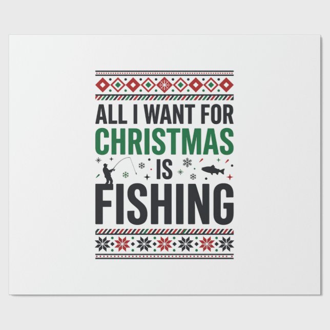 Papel De Regalo Diseño de suéter feo de pesca de Navidad (Superficie plana)