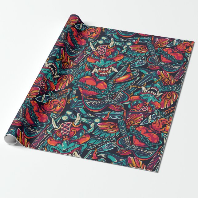 Papel De Regalo Diseño de tatuajes retro (Desenrollado)