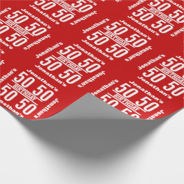 Papel De Regalo Diseño de texto moderno de 50 años rojo blanco R02