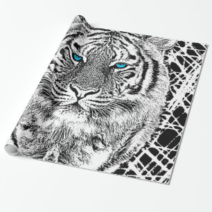Papel De Regalo Diseño de tigre de ojos azules negros y blancos
