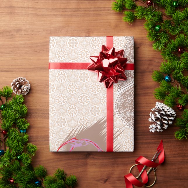 Papel De Regalo diseño de un jarrón rojo con flores en él (Regalo de vacaciones)