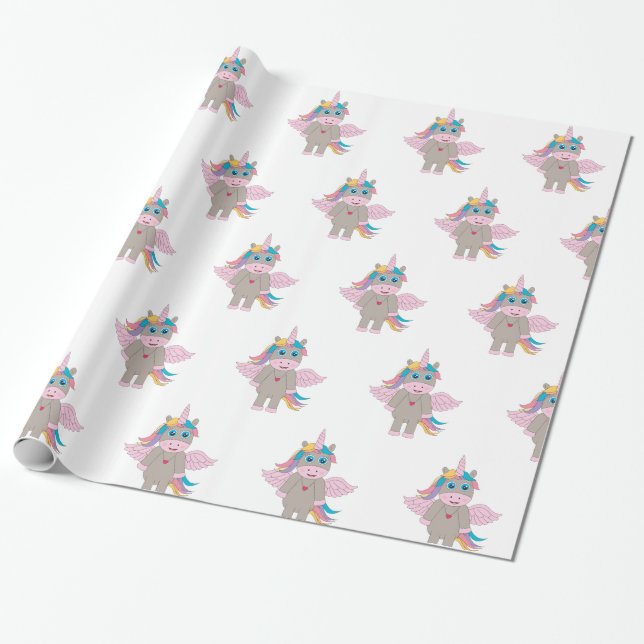 Papel De Regalo Diseño de unicornio arco iris (Desenrollado)