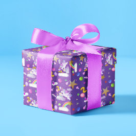 Papel De Regalo Diseño de Unicornio de Cumpleaños 2 Morado