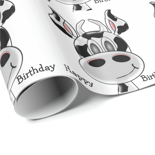 Papel De Regalo Diseño de Vaca Cumpleaños (Esquina del rollo)