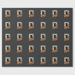 Papel De Regalo Diseño de vector de calabaza de gato negro de Hall