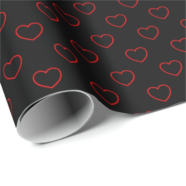 Papel De Regalo Diseño Del Corazón Rojo Y Negro (Esquina del rollo)