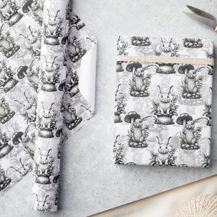 Papel De Regalo Diseño del patrón de conejo de hongos minimalista