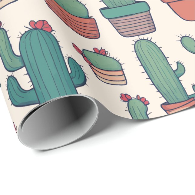 Papel De Regalo Diseño del patrón de Kawaii Cactus (Esquina del rollo)