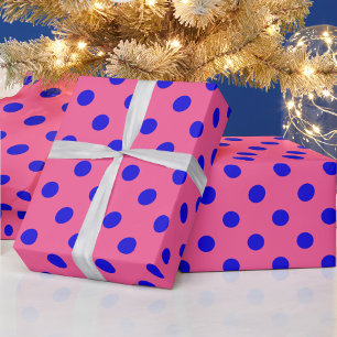 Papel De Regalo Diseño del patrón de puntos de polka rosa sobre az