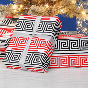 Papel De Regalo Diseño del patrón rojo blanco negro griego de clav