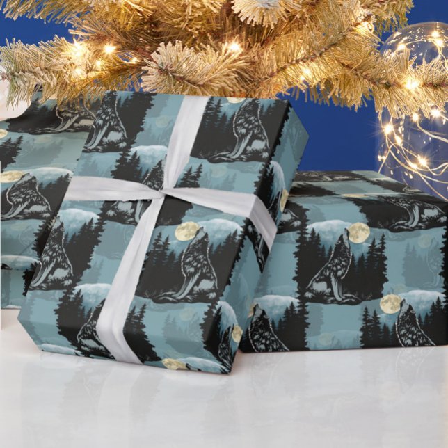 Papel De Regalo Diseño del patrón Wolf Howling At Moon (Subido por el creador)