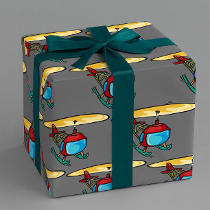 Papel De Regalo Diseño divertido de aviación de helicóptero rojo l
