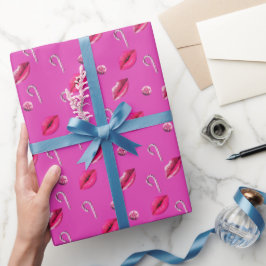 Papel De Regalo Diseño divertido de besos de menta rosa caliente