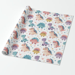 Papel De Regalo Diseño Divertido Patrón de Dinosaurio Colorido