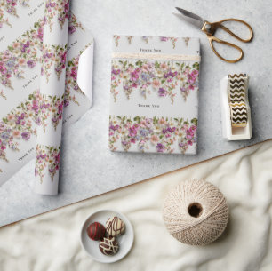Papel De Regalo Diseño elegante de "Gracias" con flores colgantes