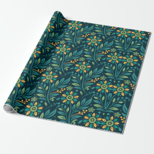 Papel De Regalo Diseño elegante de patrón floral amarillo y azul t