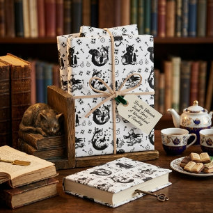 Papel De Regalo Diseño en negro y blanco de Alicia en el País de l