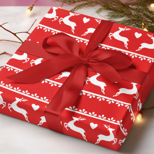 Papel De Regalo Diseño escandinavo rojo y blanco para renos