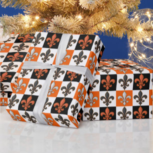 Papel De Regalo Diseño Fleur-de-lis con cuadros blancos negros nar