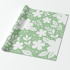 Papel De Regalo Diseño floral blanco sobre fondo verde suave