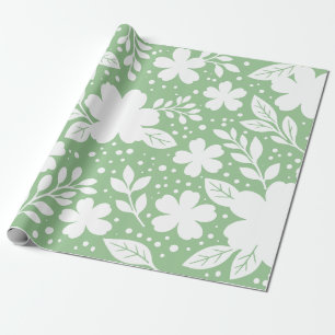 Papel De Regalo Diseño floral blanco sobre fondo verde suave