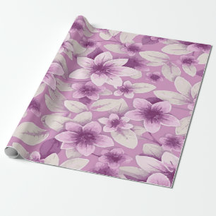 Papel De Regalo Diseño floral blanco y lavanda sobre fondo lavanda