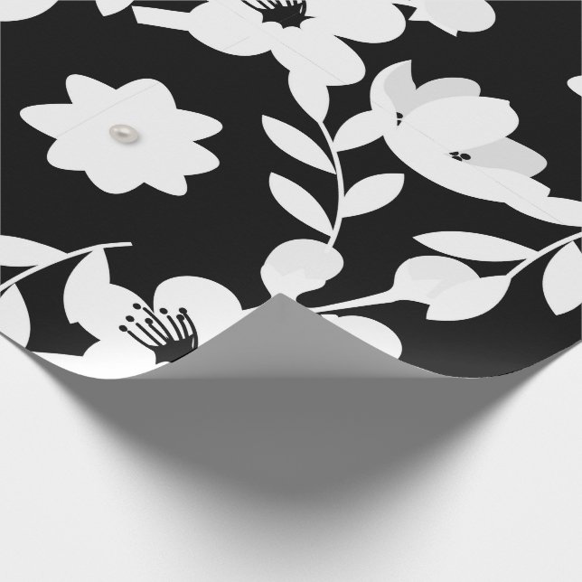 Papel De Regalo Diseño floral blanco y negro (Esquina)