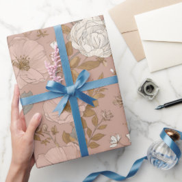 Papel De Regalo Diseño Floral Boho Dusty Rose Beige