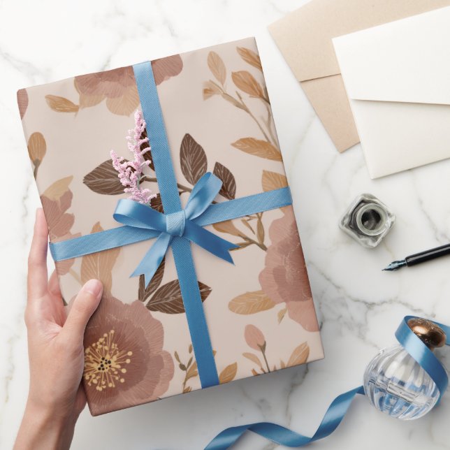 Papel De Regalo Diseño Floral Boho Dusty Rose Beige (Regalar)