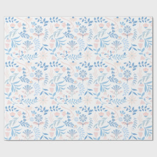 Papel De Regalo Diseño floral boho impresión en bloque azul rosa f