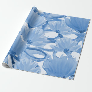 Papel De Regalo Diseño floral de acuarela azul
