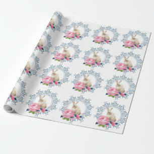 Papel De Regalo Diseño Floral de Conejo de Pascua
