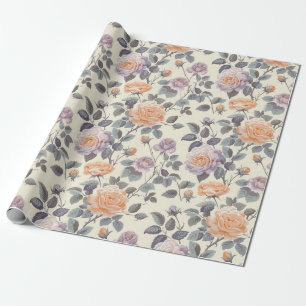 Papel De Regalo diseño floral de lilac suave y naranja