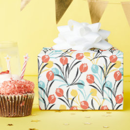 Papel De Regalo Diseño floral de patrón vibrante de tulipán en bla