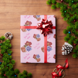 Papel De Regalo diseño floral de rosas rojas y flores de rosa