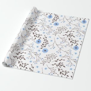 Papel De Regalo Diseño floral en azul y marrón