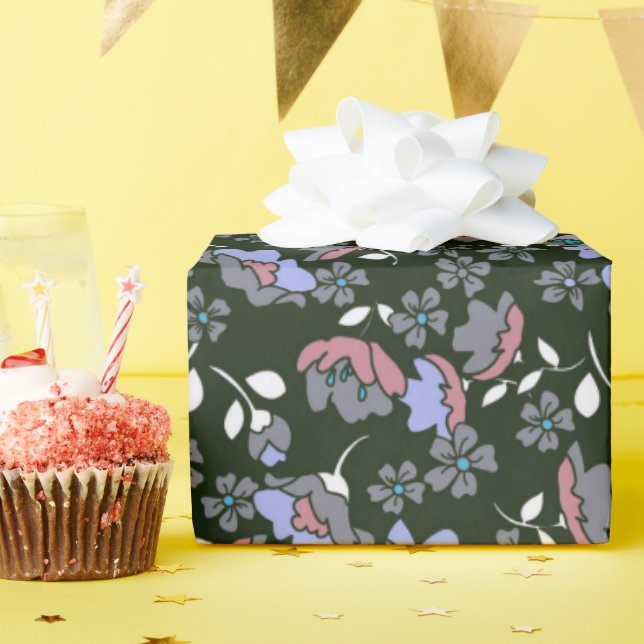 Papel De Regalo Diseño floral en negro (Fiesta de cumpleaños )