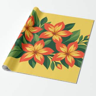 Papel De Regalo Diseño floral naranja con hojas verdes