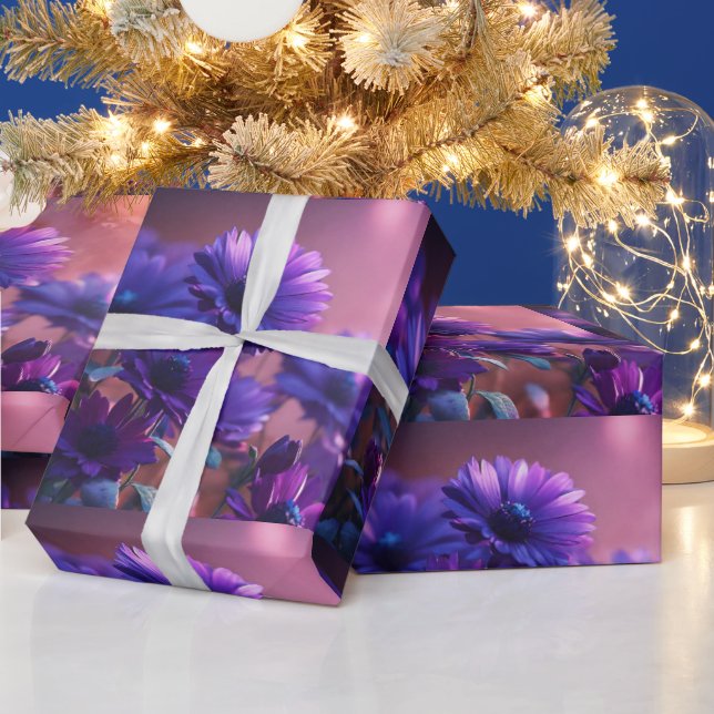 Papel De Regalo diseño floral púrpura elegante (Vacaciones)