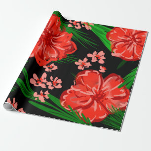 Papel De Regalo Diseño floral rojo brillante del navidad