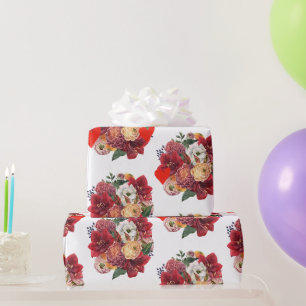 Papel De Regalo Diseño Floral Romántico de Flor y Corazón