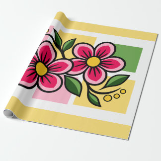 Papel De Regalo Diseño floral rosa con hojas verdes